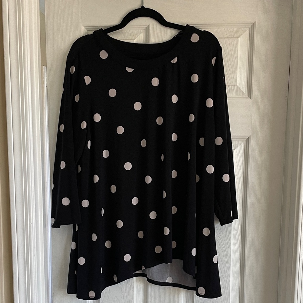 Anne Klein Black and White Polka Dot Long Sleeve Top